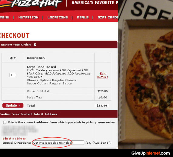 Pizza Hut - Special Directions
